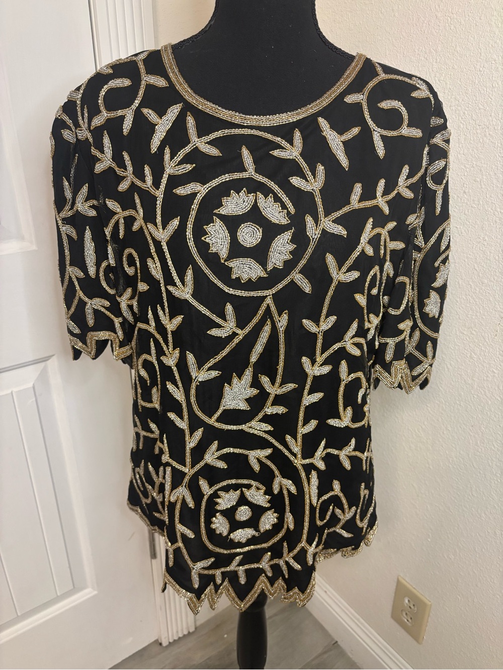 Black, white and Gold Embellished beaded Top